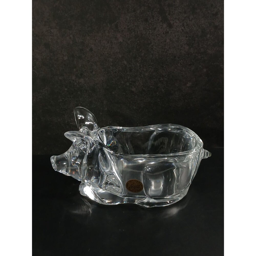 Cristal dArques France Lead Crystal Pig Trinket Bowl 7" Mint w/ Label